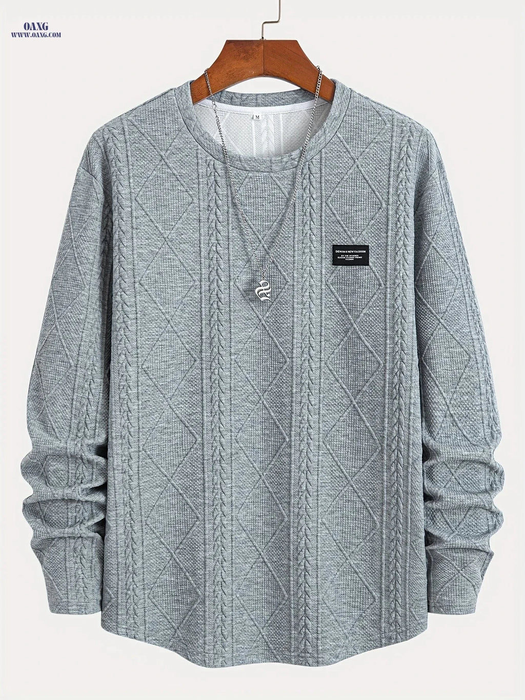 Casual Knitted Jacquard Sweatshirt - Curved Hem, Crew Neck Style   OAXG Black / FR XXS