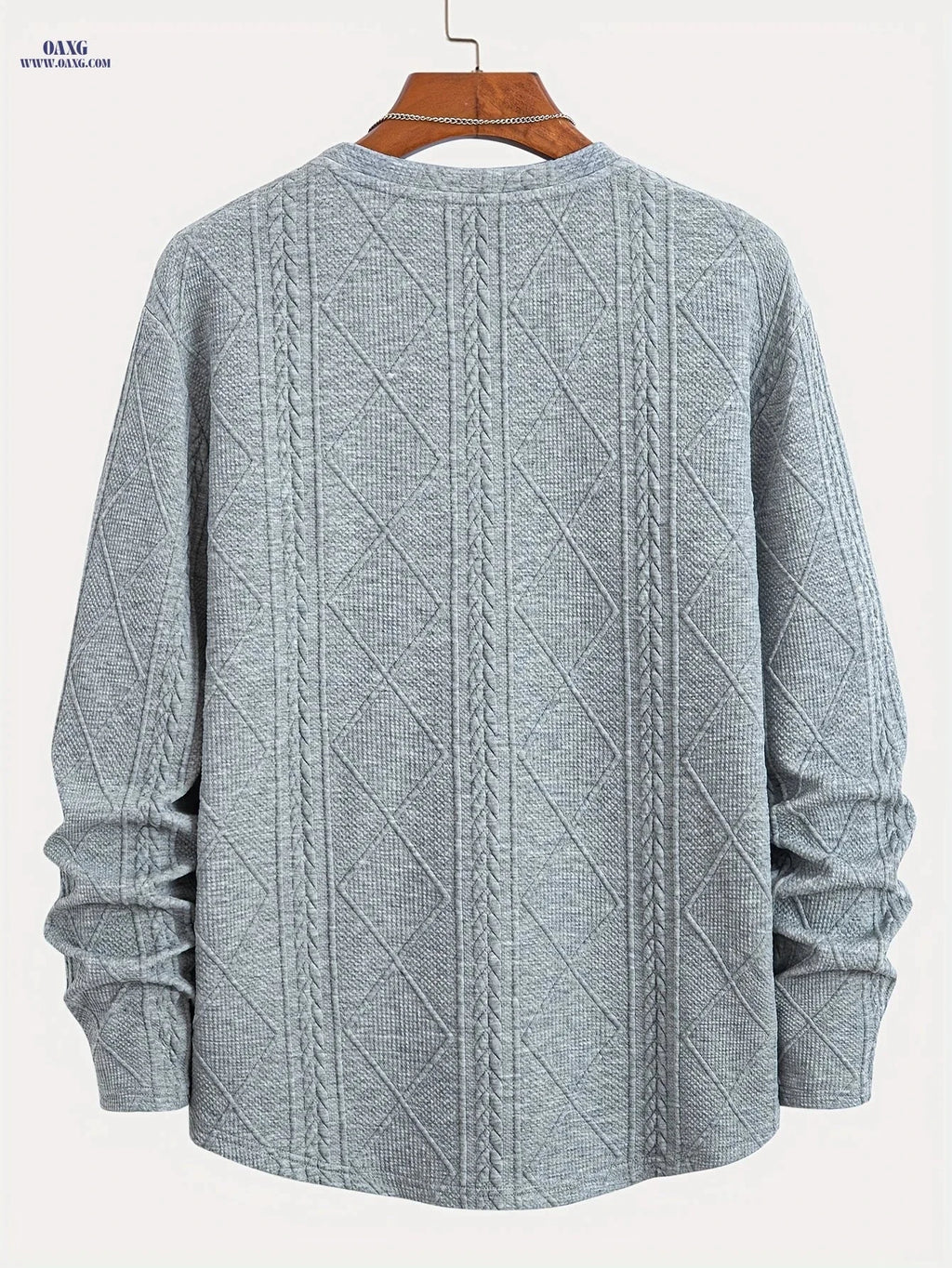 Casual Knitted Jacquard Sweatshirt - Curved Hem, Crew Neck Style   OAXG 