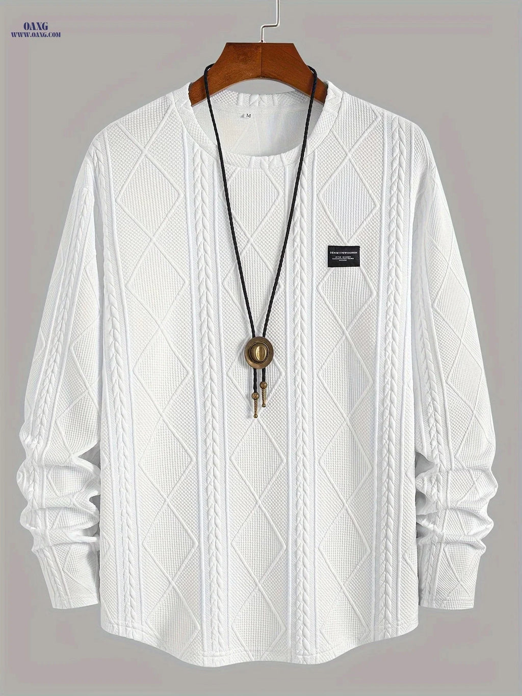 Casual Knitted Jacquard Sweatshirt - Curved Hem, Crew Neck Style   OAXG 