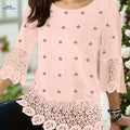 Casual Lace-Trimmed Check Print Blouse - Spring/Fall Top   OAXG Pink / S