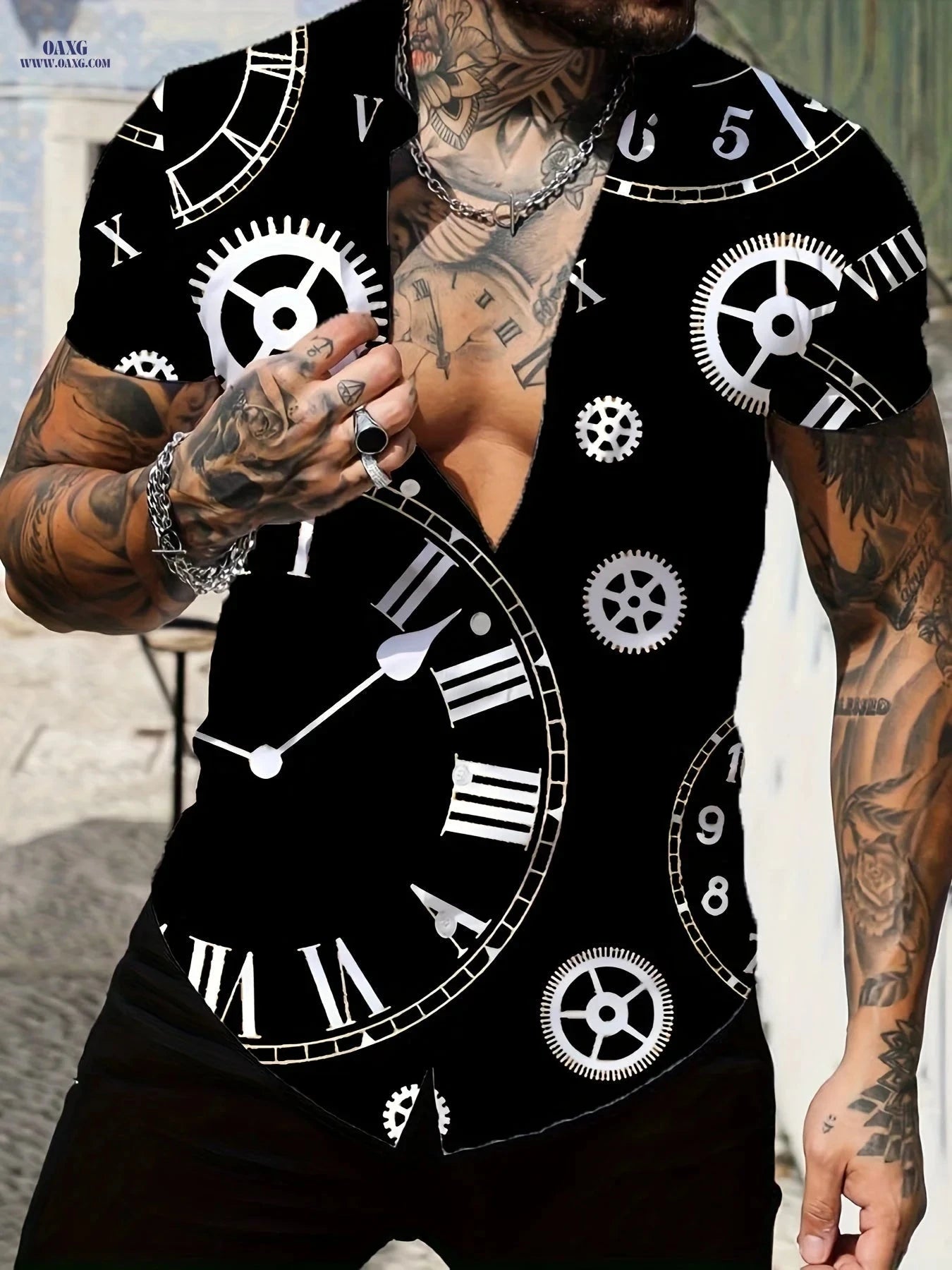 Casual Lapel Shirt for Men - Retro Print Summer Top, Loose Fit   OAXG 