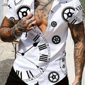 Casual Lapel Shirt for Men - Retro Print Summer Top, Loose Fit   OAXG White / FR S
