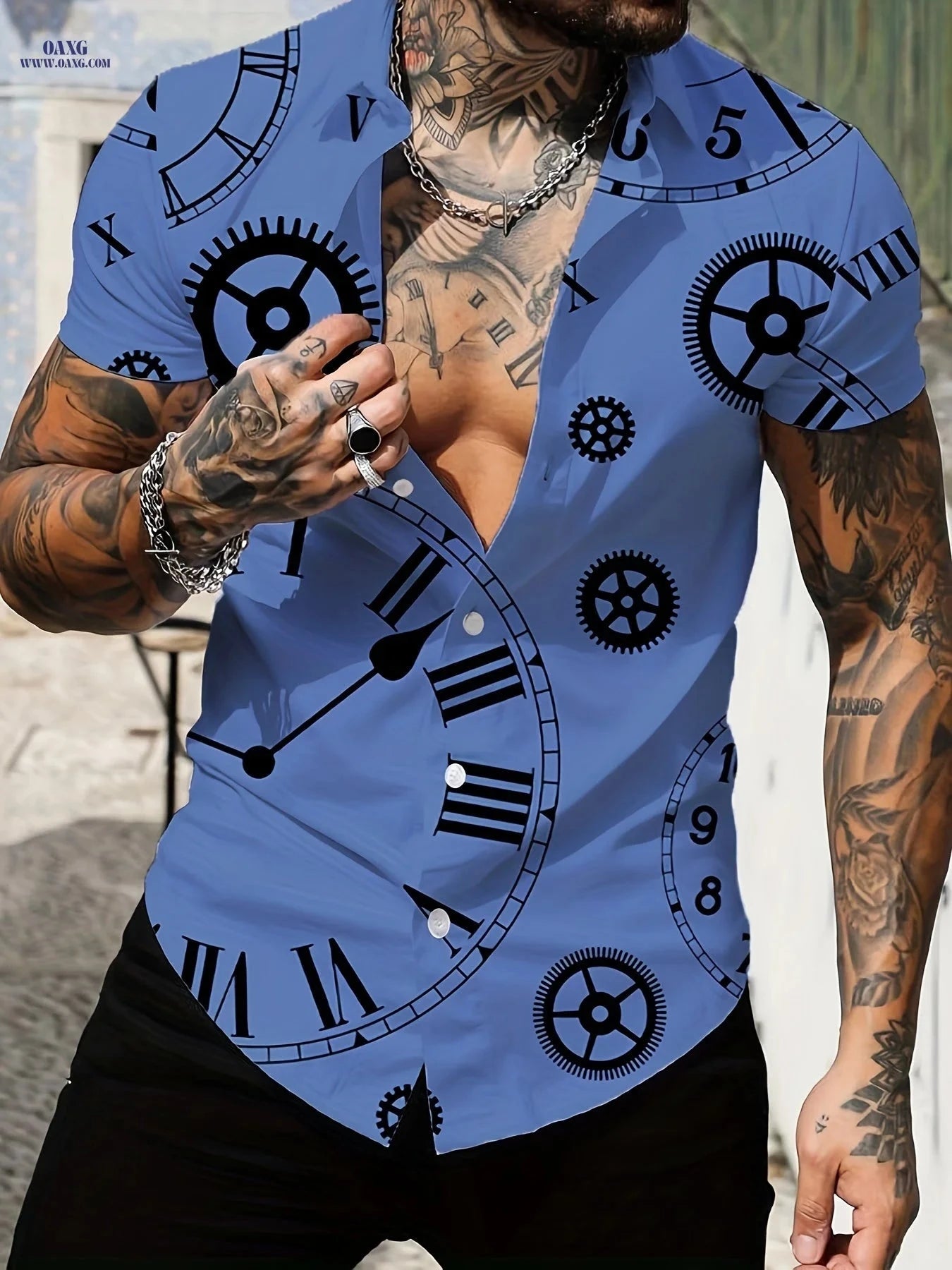 Casual Lapel Shirt for Men - Retro Print Summer Top, Loose Fit   OAXG White / FR S