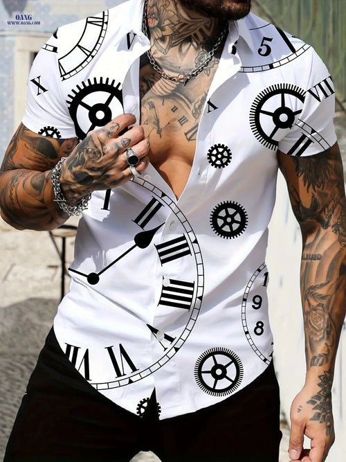 Casual Lapel Shirt for Men - Retro Print Summer Top, Loose Fit   OAXG White / FR S