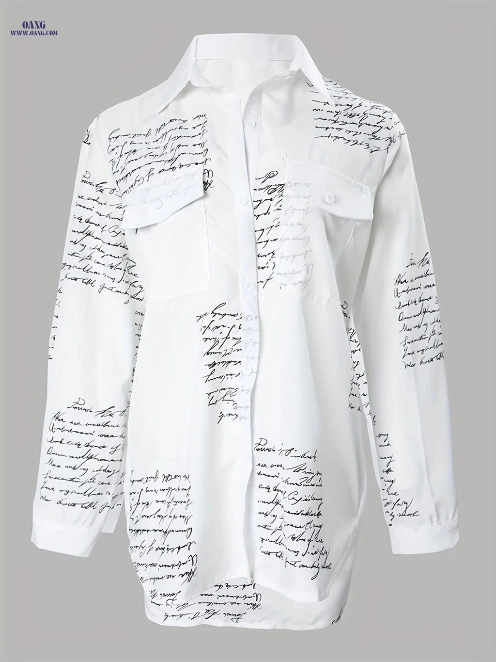 Casual Letter Print Shirt - Women's Long Sleeve Button-Up Top   OAXG White / S