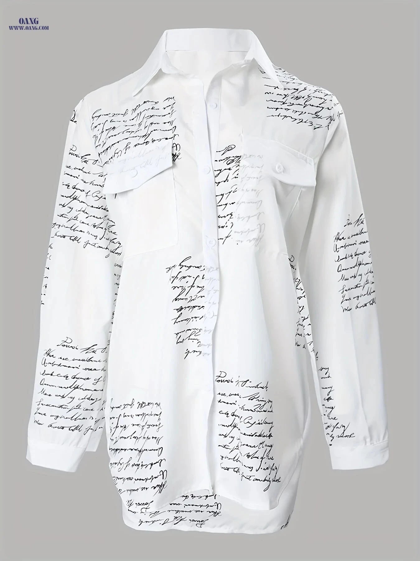 Casual Letter Print Shirt - Women's Long Sleeve Button-Up Top   OAXG White / S