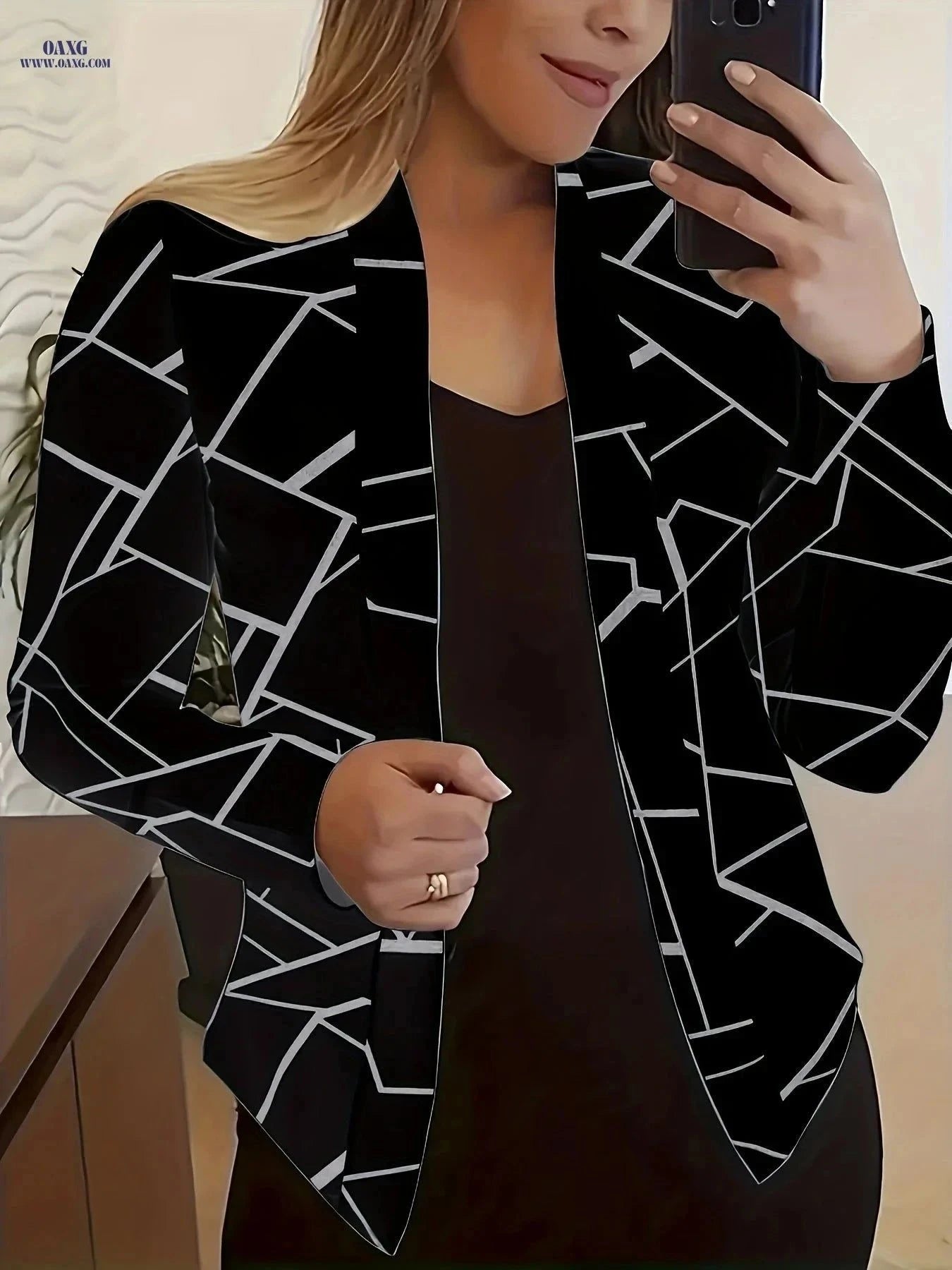 Casual Long-Sleeve Blazer Top - European & American Style Print   OAXG White / S
