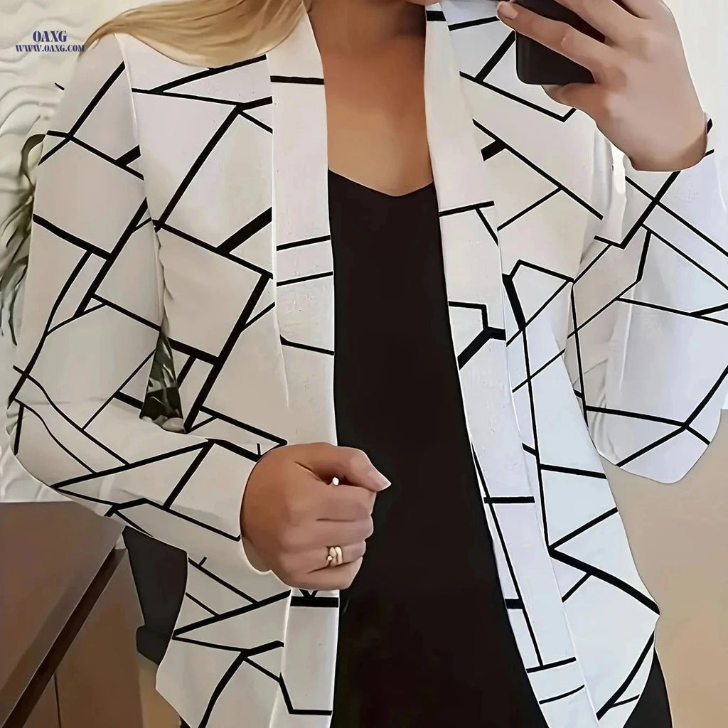 Casual Long-Sleeve Blazer Top - European & American Style Print   OAXG White / S