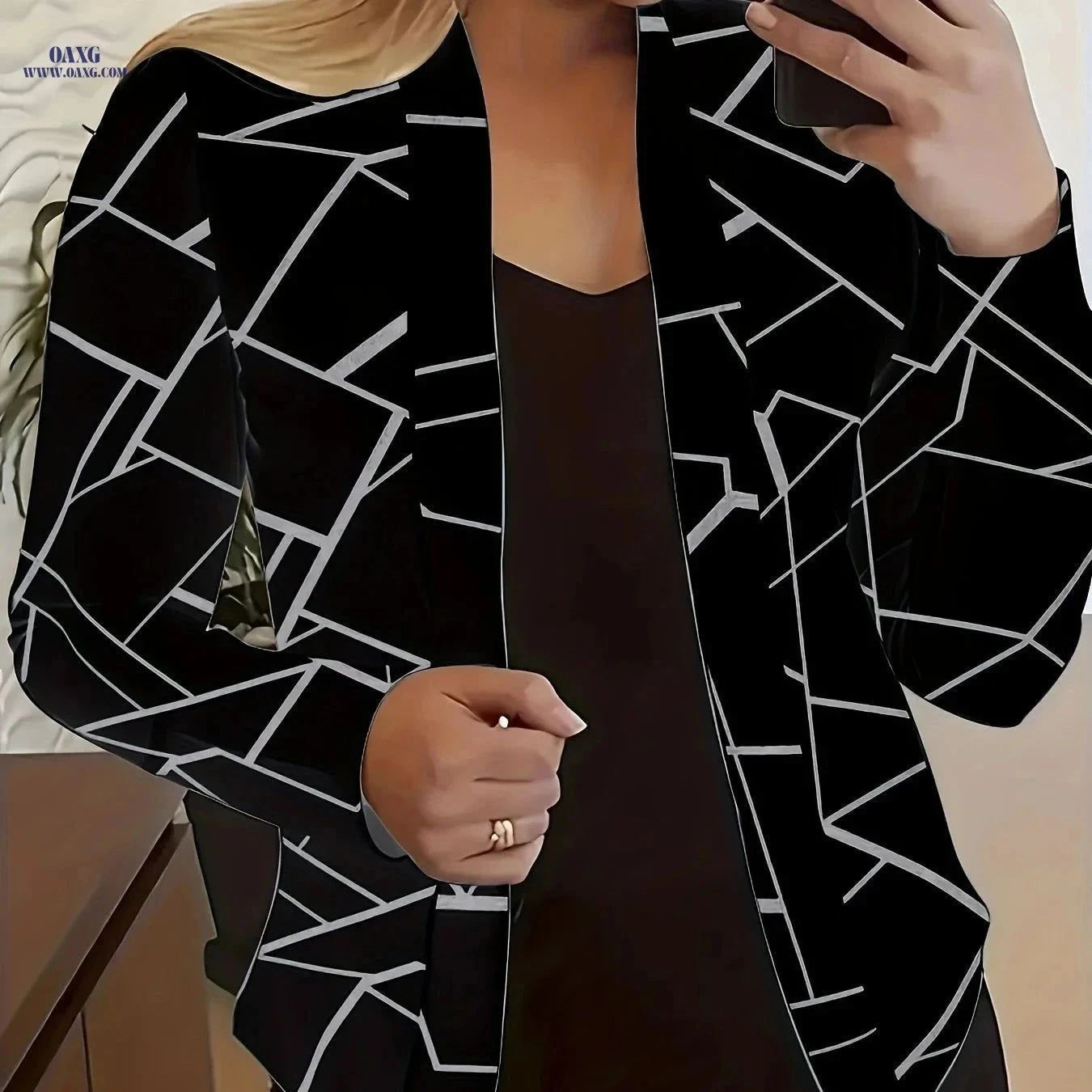 Casual Long-Sleeve Blazer Top - European & American Style Print   OAXG White / S