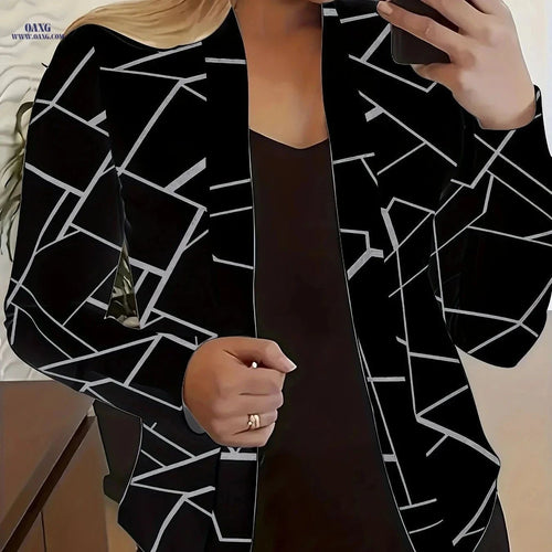 Casual Long-Sleeve Blazer Top - European & American Style Print   OAXG White / S