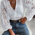 Casual Long-Sleeve Shirt Made of Embroidered Lace Fabric for Women   OAXG White / S