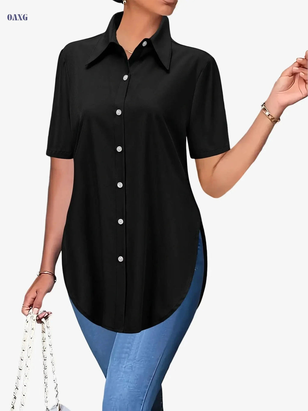 Casual Long-Sleeve Women's Shirt - Semi-Sheer, All-Season Style   OAXG 