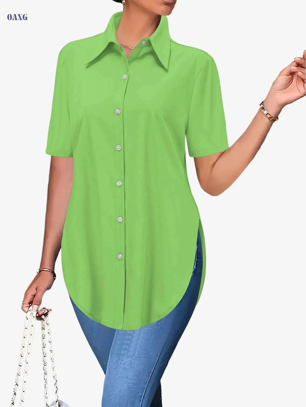 Casual Long-Sleeve Women's Shirt - Semi-Sheer, All-Season Style   OAXG 