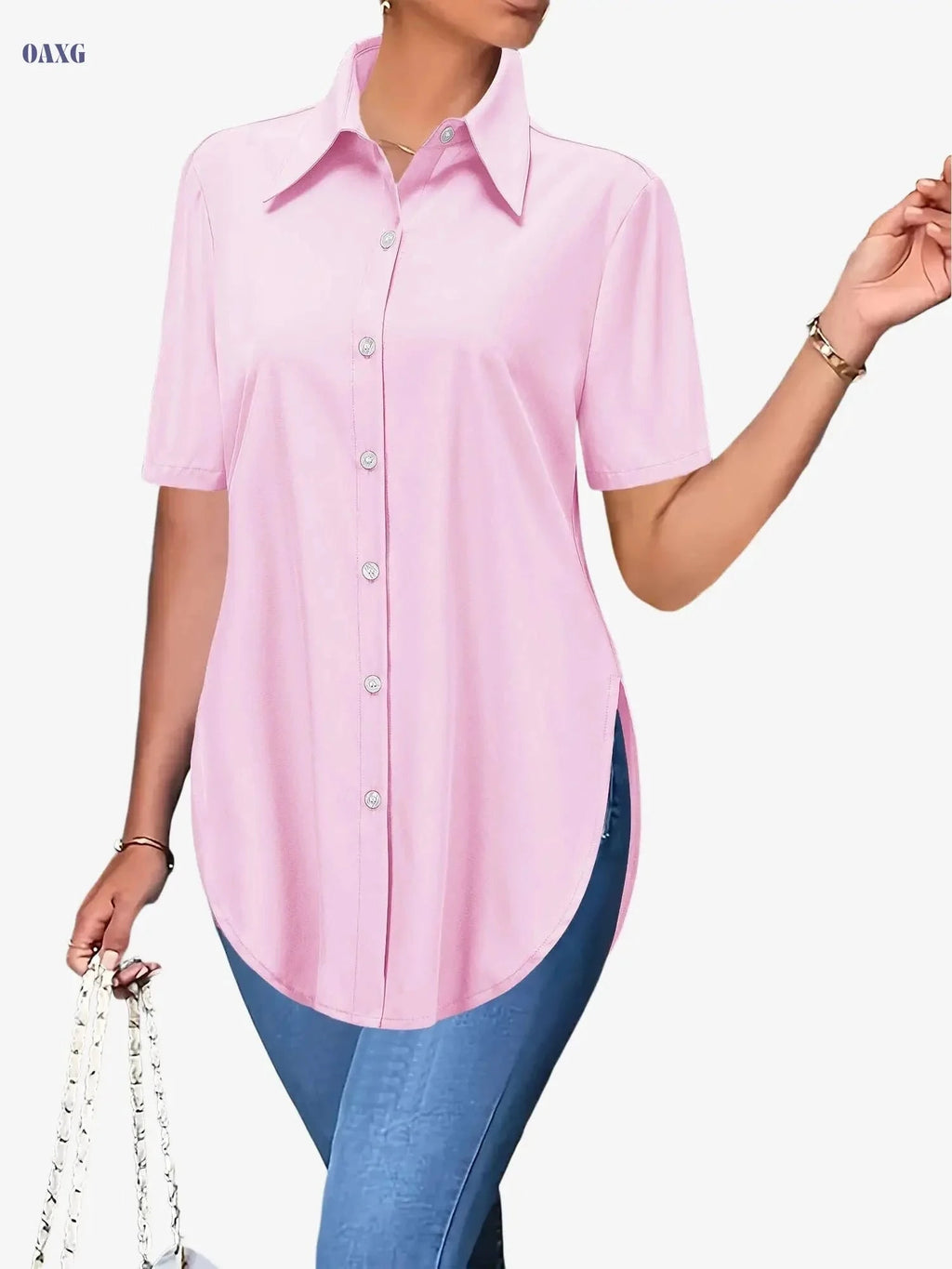 Casual Long-Sleeve Women's Shirt - Semi-Sheer, All-Season Style   OAXG 