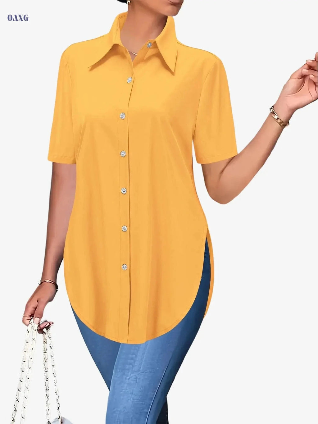 Casual Long-Sleeve Women's Shirt - Semi-Sheer, All-Season Style   OAXG 