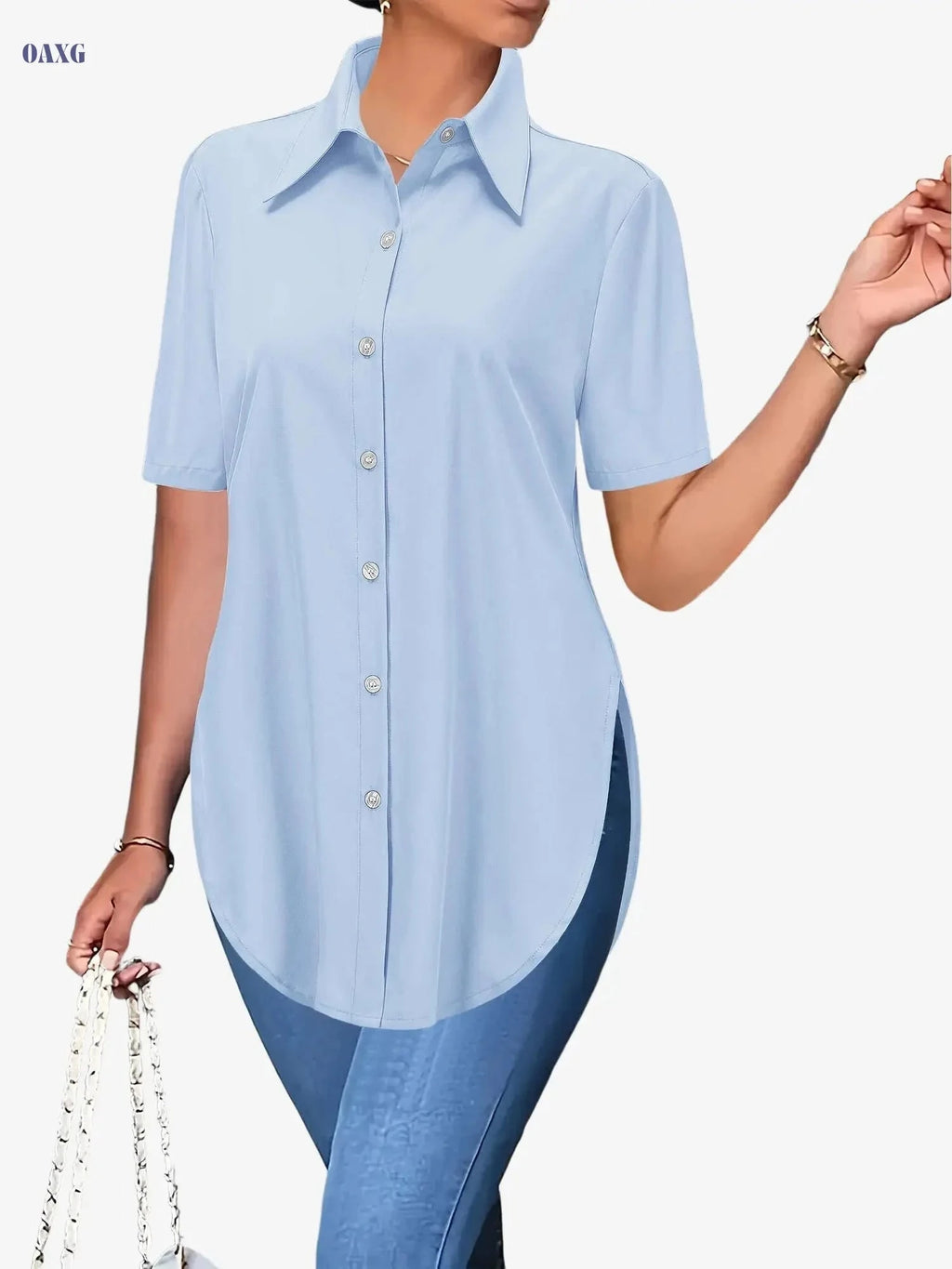 Casual Long-Sleeve Women's Shirt - Semi-Sheer, All-Season Style   OAXG Yellow / S