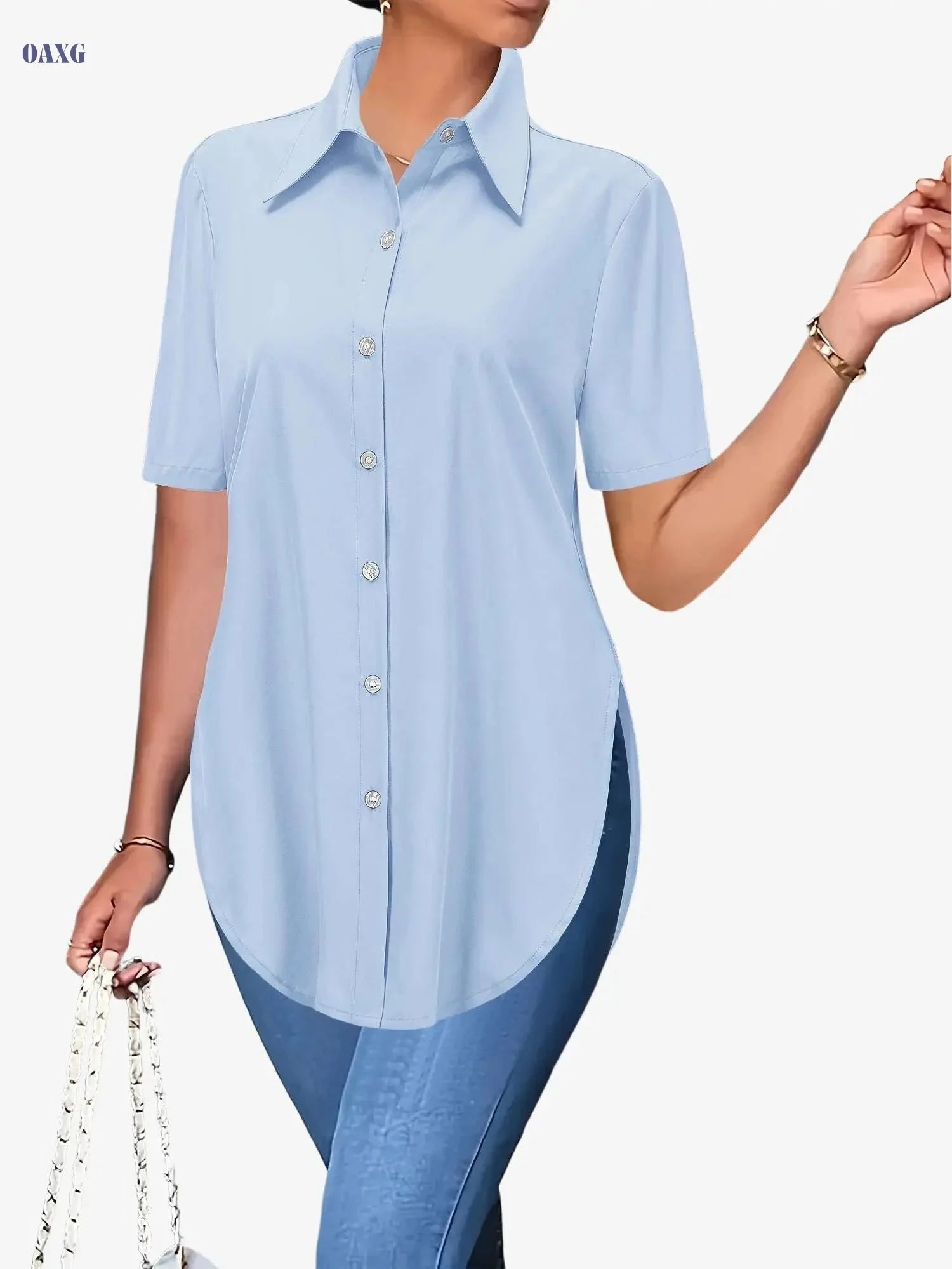 Casual Long-Sleeve Women's Shirt - Semi-Sheer, All-Season Style   OAXG Yellow / S