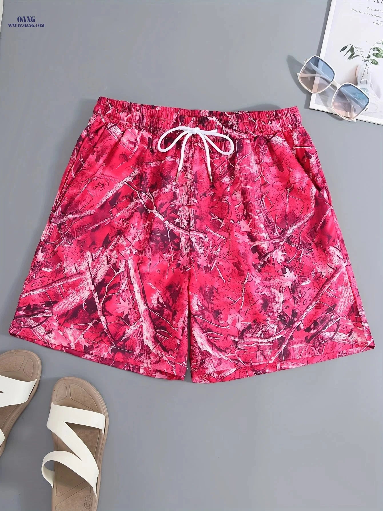 Casual Loose Beach Pants - Versatile Leaf Print for Men   OAXG 