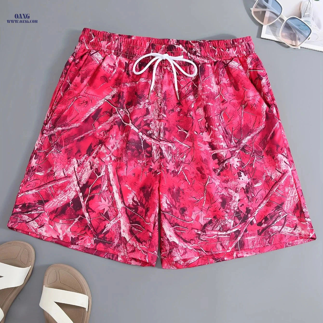 Casual Loose Beach Pants - Versatile Leaf Print for Men   OAXG 