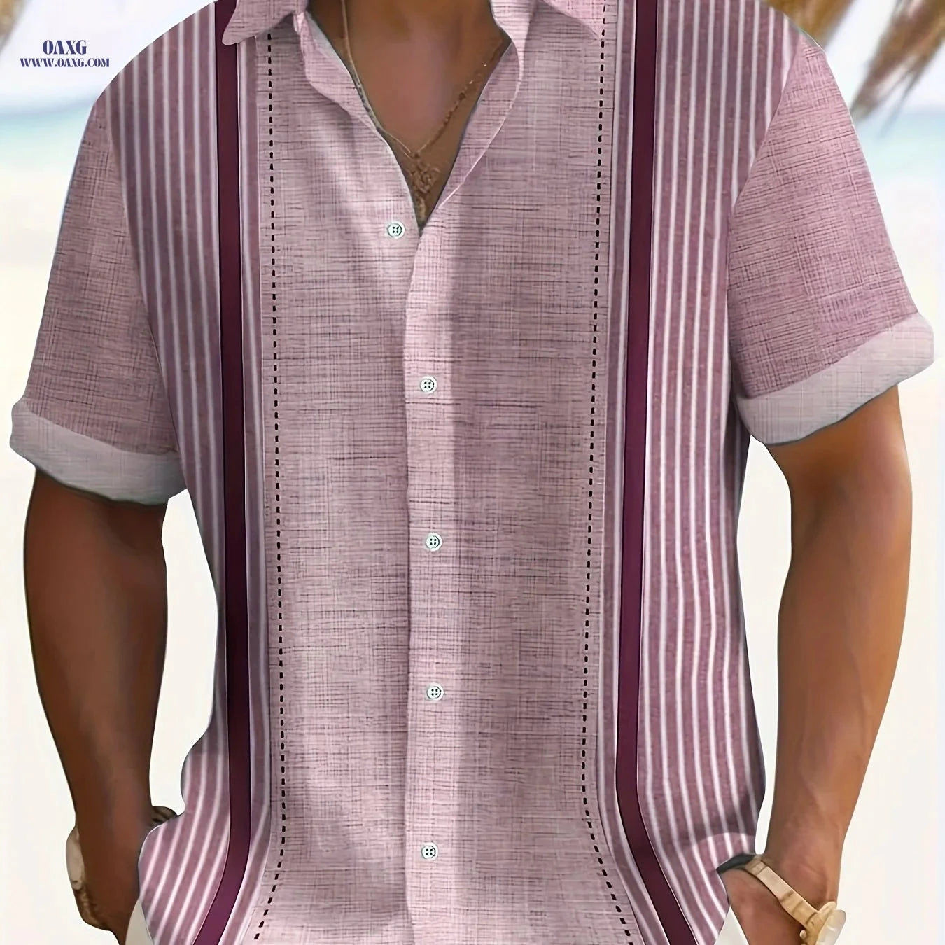 Casual Loose-Fit Men's Summer Shirt - Patchwork Vertical Stripes   OAXG 