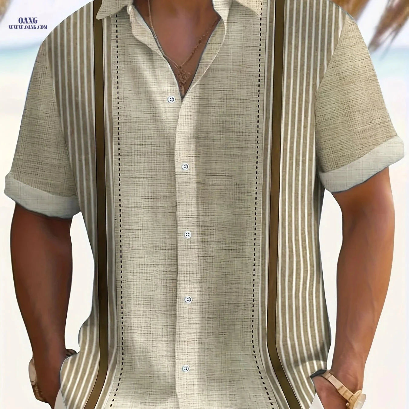 Casual Loose-Fit Men's Summer Shirt - Patchwork Vertical Stripes   OAXG 