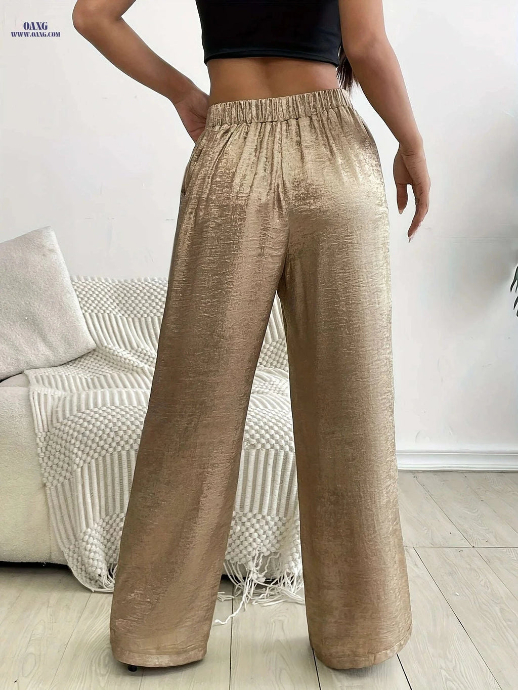 Casual Low Waist Wide Leg Pants - Perfect for Vacation Attire   OAXG Golden / XS