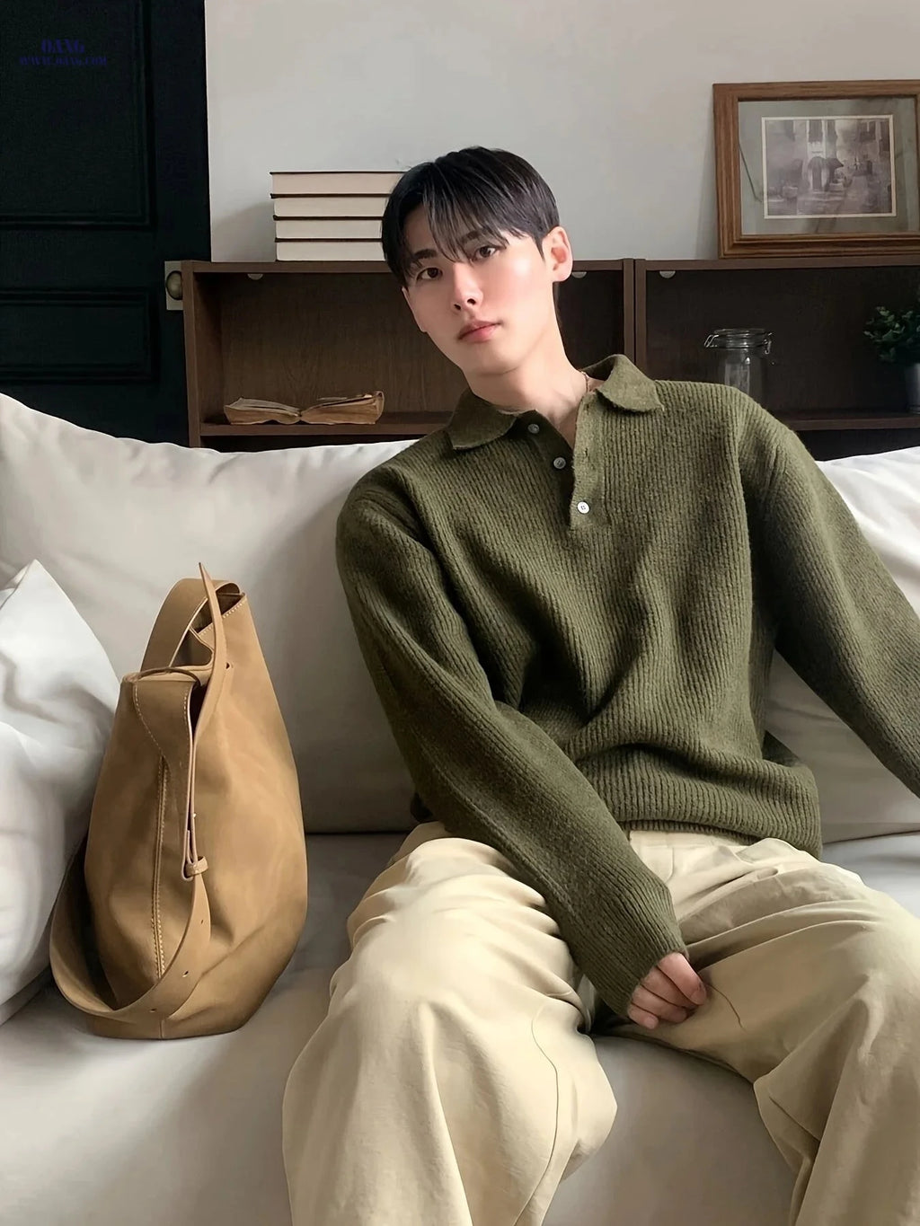 Casual Luxury Men's Polo Shirt - Solid Color Knit Sweater for Fall   OAXG 