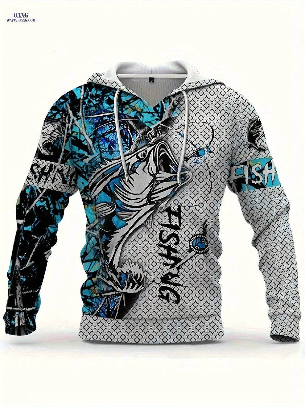 Casual Men's 3D Fish Print Hoodie - Long Sleeve Outdoor Top   OAXG Sky Blue+white+black / FR M