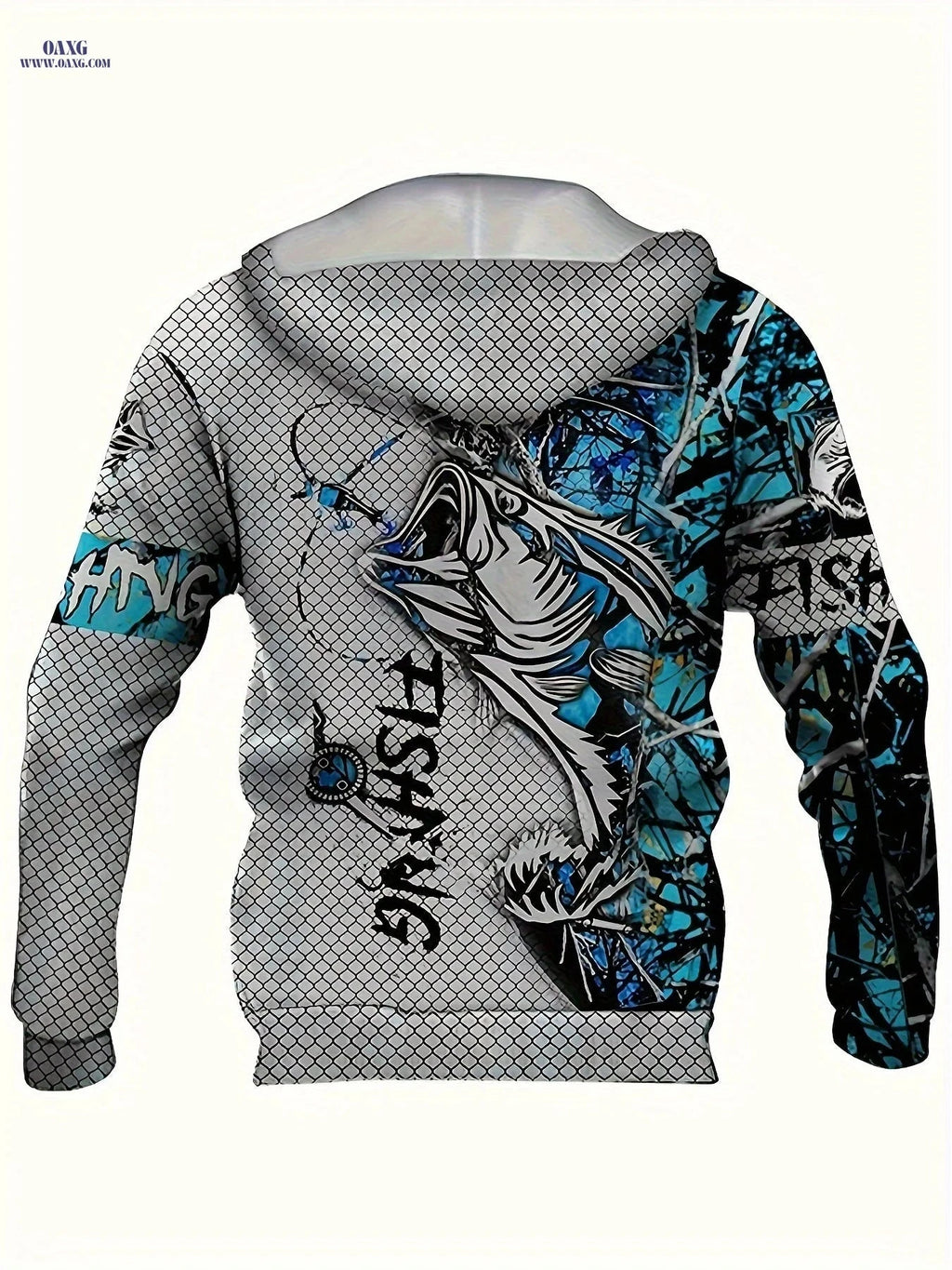 Casual Men's 3D Fish Print Hoodie - Long Sleeve Outdoor Top   OAXG Sky Blue+white+black / FR M
