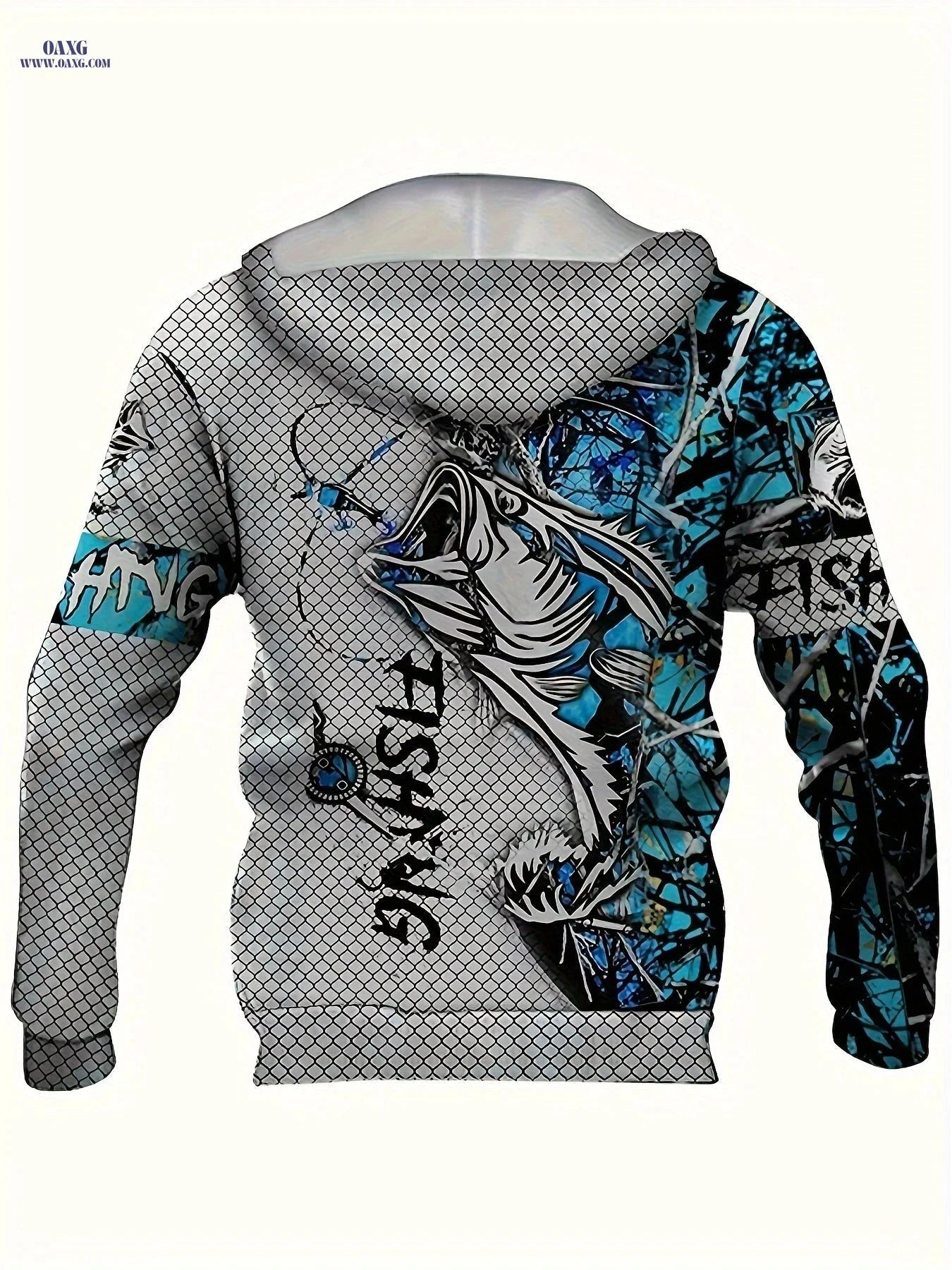 Casual Men's 3D Fish Print Hoodie - Long Sleeve Outdoor Top   OAXG Sky Blue+white+black / FR M