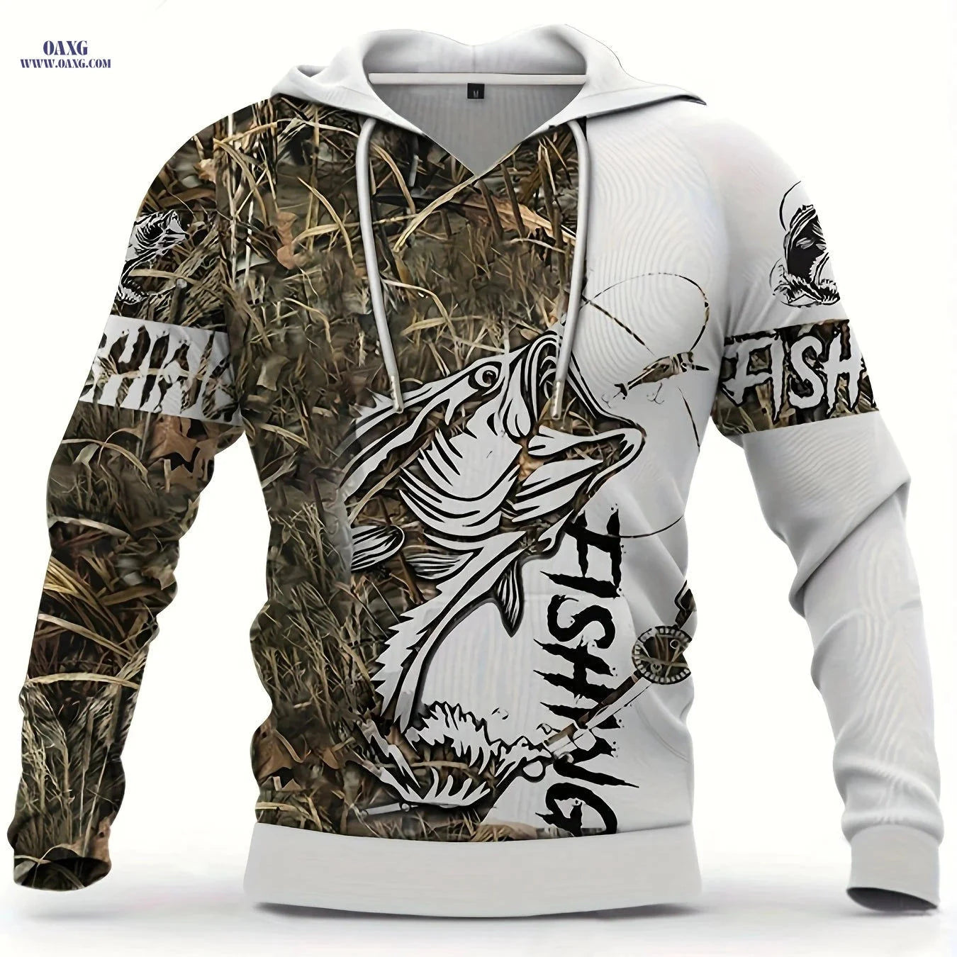 Casual Men's 3D Fish Print Hoodie - Long Sleeve Outdoor Top   OAXG Sky Blue+white+black / FR M