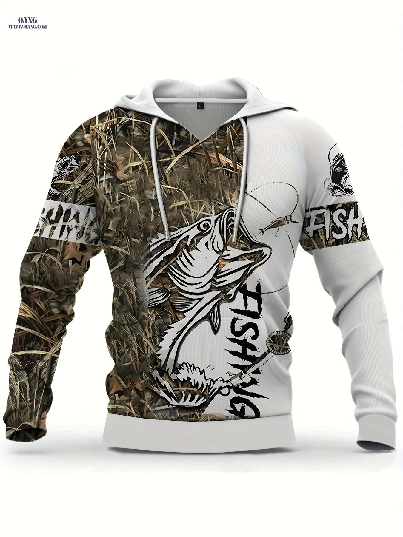 Casual Men's 3D Fish Print Hoodie - Long Sleeve Outdoor Top   OAXG Sky Blue+white+black / FR M