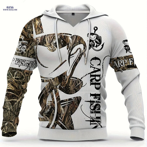 Casual Men's 3D Fish Print Hoodie - Long Sleeve Outdoor Top   OAXG Sky Blue+white+black / FR M