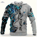 Casual Men's 3D Fish Print Hoodie - Long Sleeve Outdoor Top   OAXG Sky Blue+white+black / FR M
