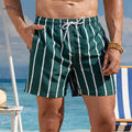 Casual Men's Beach Pants - Striped Polyester, Comfortable Fit   OAXG 
