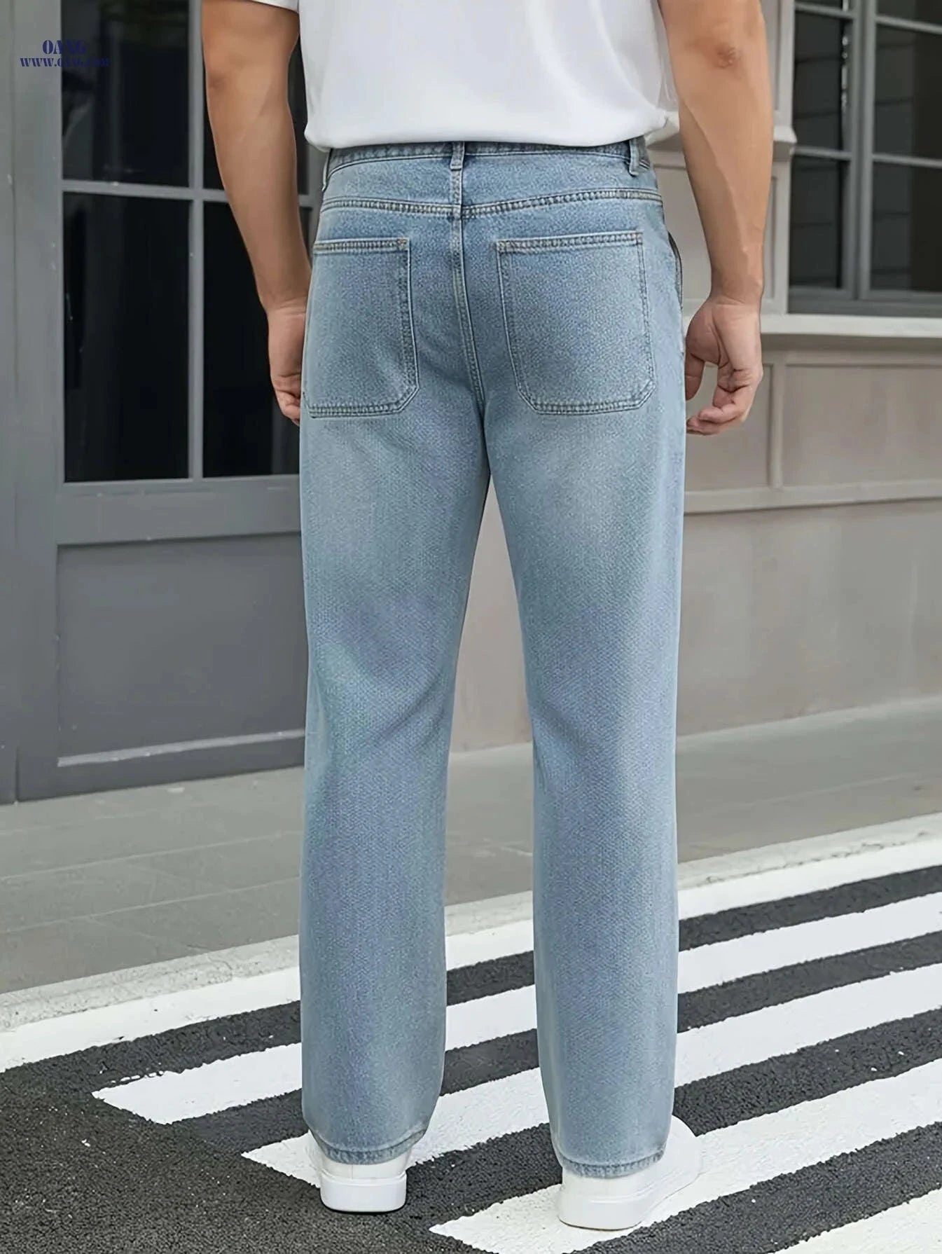 Casual Men's Blue Loose-Fit Oversized Jeans - All-Season Comfort   OAXG 
