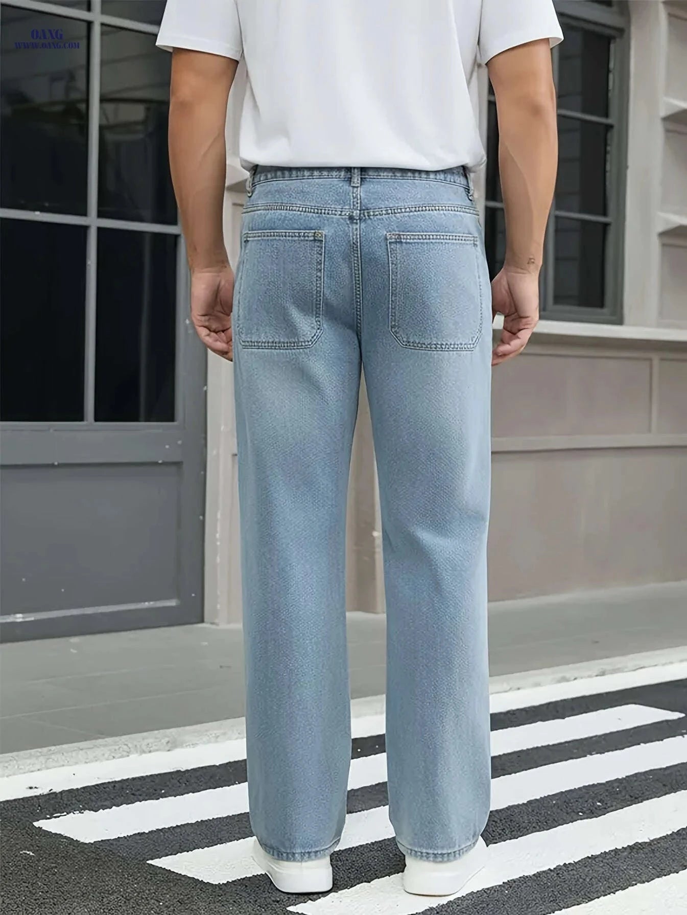 Casual Men's Blue Loose-Fit Oversized Jeans - All-Season Comfort   OAXG 