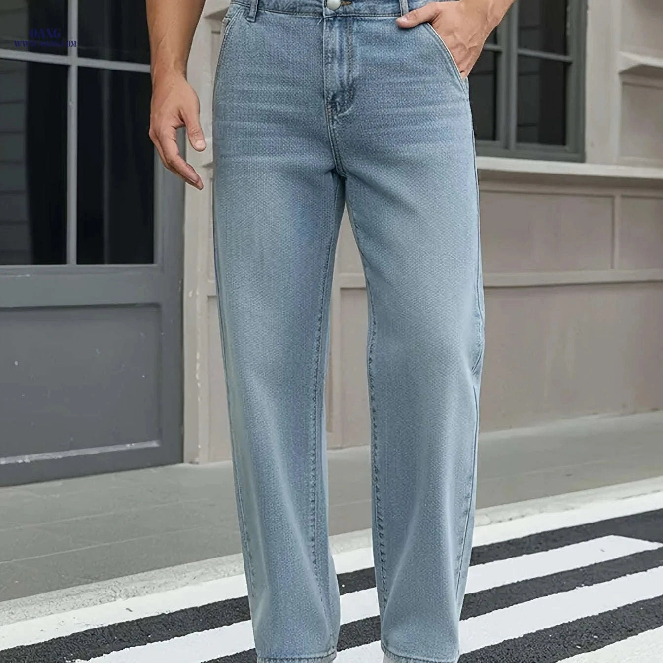 Casual Men's Blue Loose-Fit Oversized Jeans - All-Season Comfort   OAXG Bright Steel Blue / FR 38