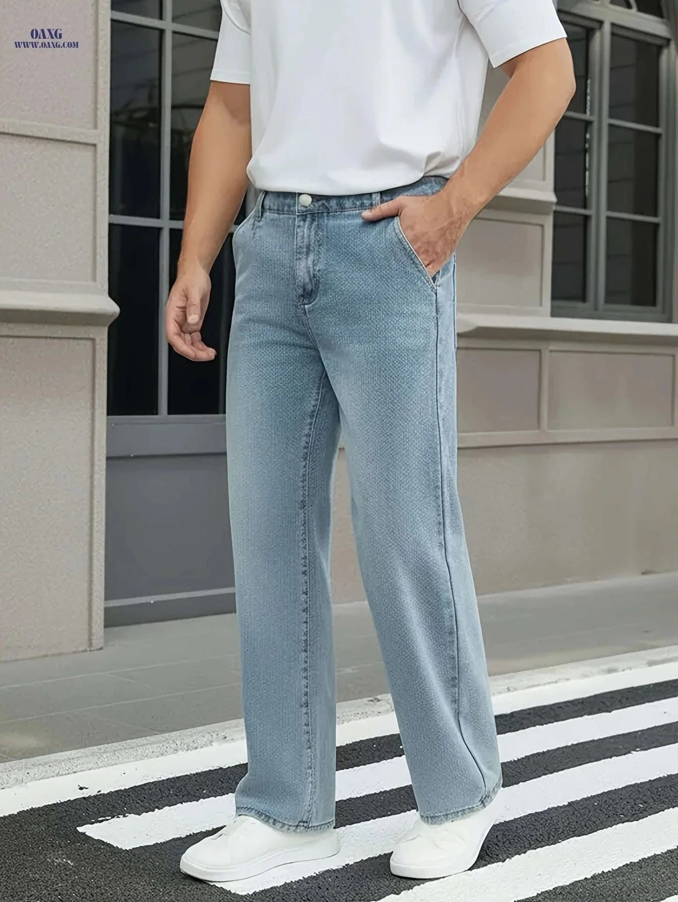 Casual Men's Blue Loose-Fit Oversized Jeans - All-Season Comfort   OAXG 