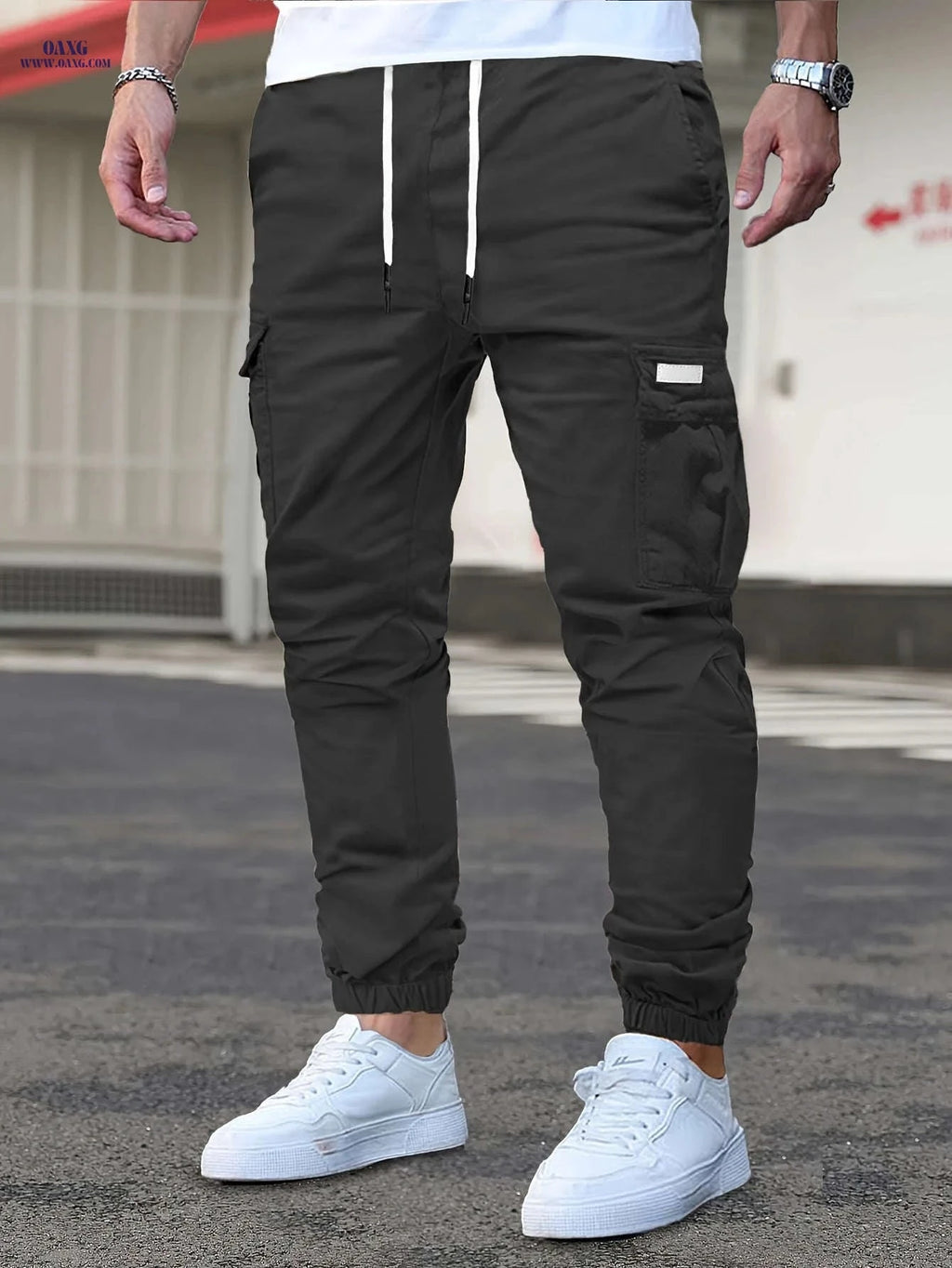 Casual Men's Cargo Pants - Front-Tie, Perfect for Everyday Wear   OAXG Khaki / FR S