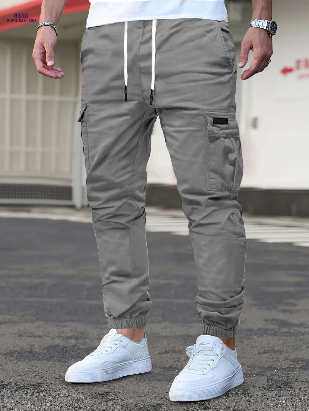 Casual Men's Cargo Pants - Front-Tie, Perfect for Everyday Wear   OAXG Khaki / FR S