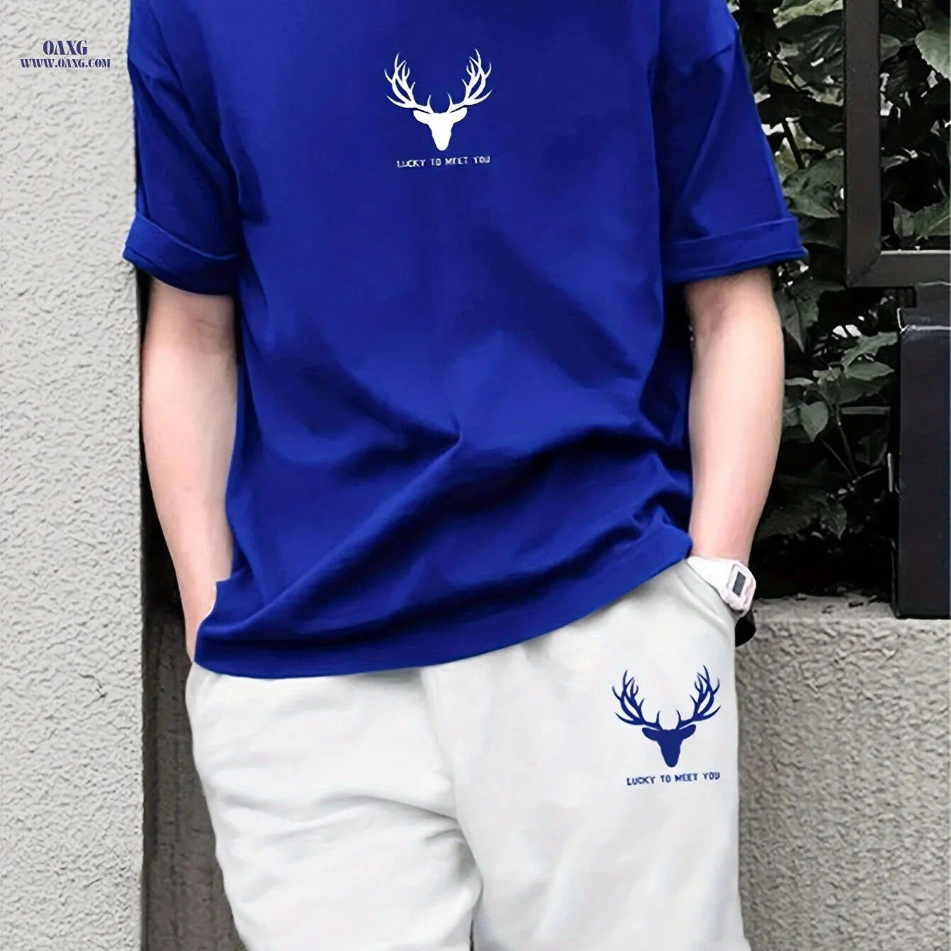 Casual Men's Deer Pattern T-shirt and Shorts Set - Summer Ready   OAXG 