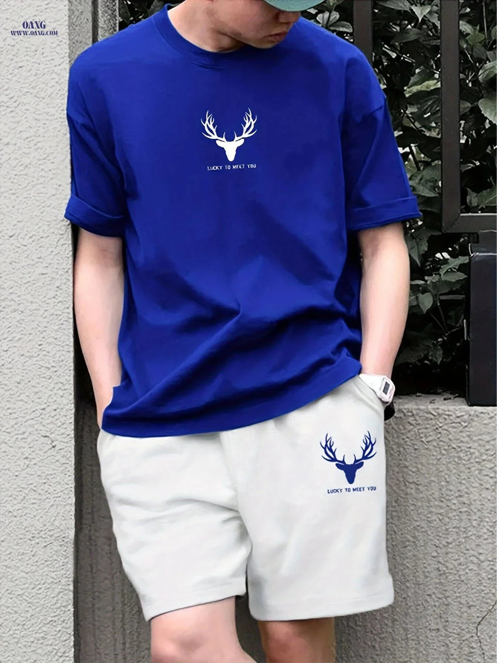 Casual Men's Deer Pattern T-shirt and Shorts Set - Summer Ready   OAXG 
