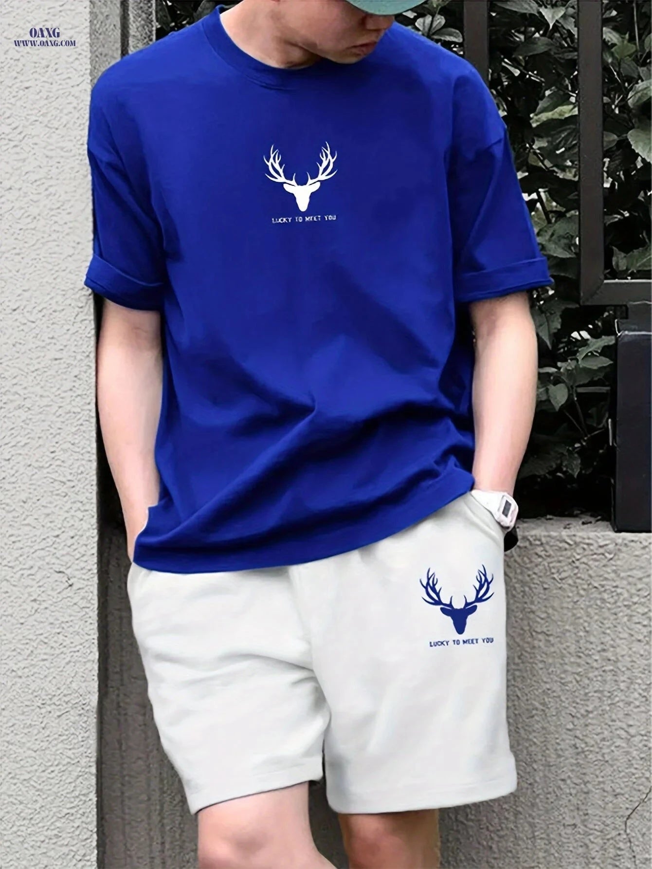 Casual Men's Deer Pattern T-shirt and Shorts Set - Summer Ready   OAXG 