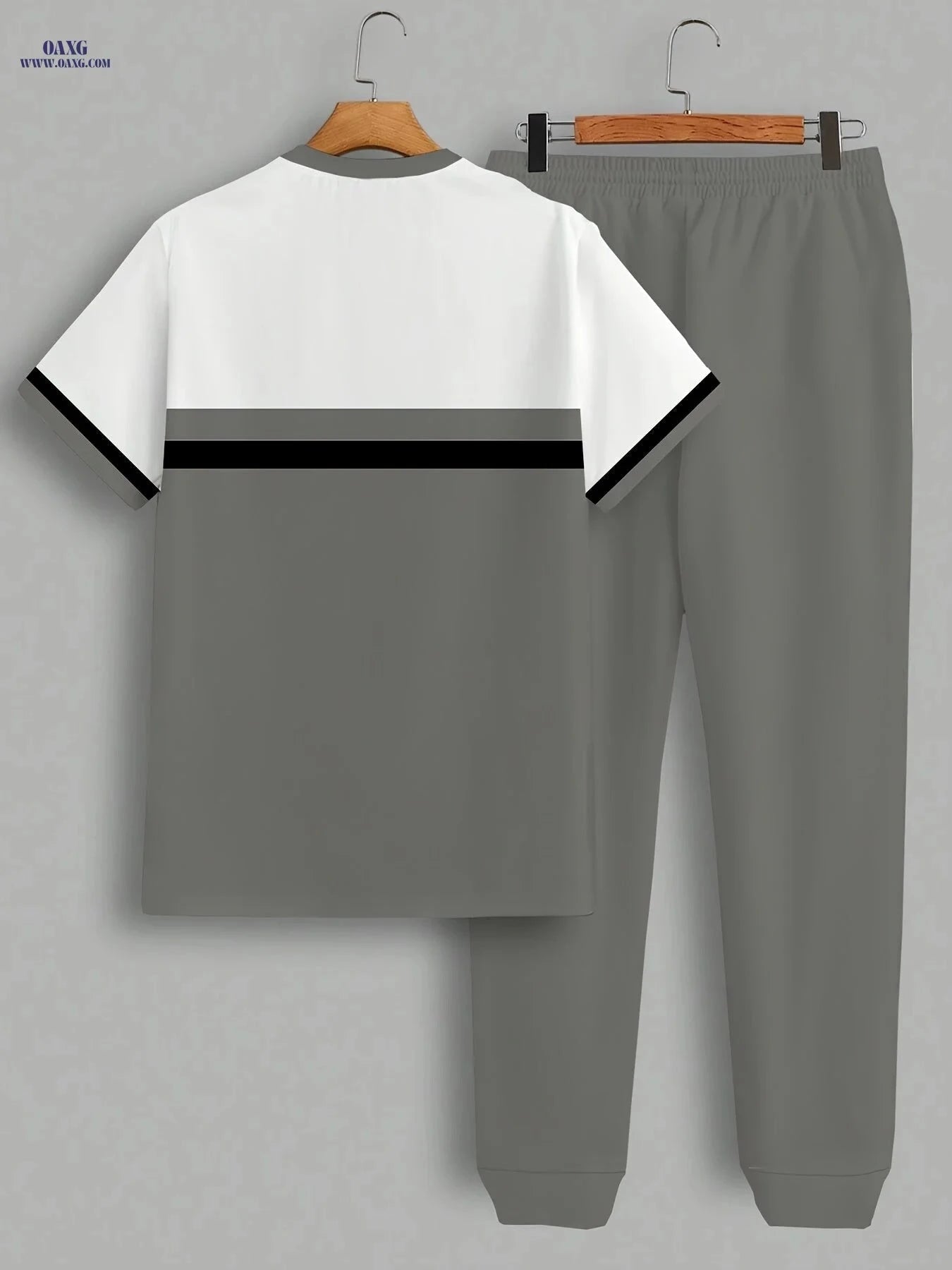 Casual Men's Digital Print T-Shirt & Pants Set - Stretchy Polyester   OAXG 