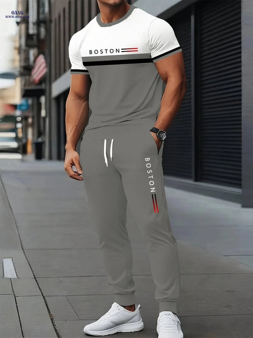 Casual Men's Digital Print T-Shirt & Pants Set - Stretchy Polyester   OAXG CT90 / FR S