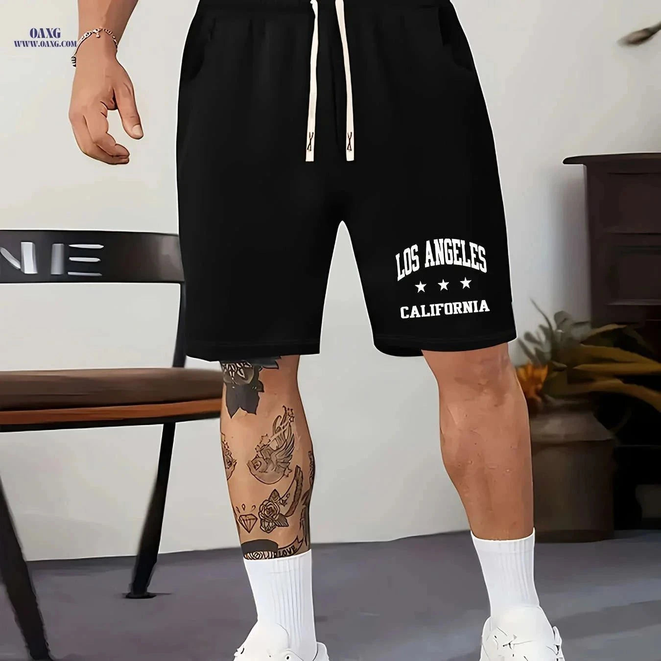 Casual Men's Fashion Print Shorts - Drawstring, Lightweight & Comfortable   OAXG Black / FR S