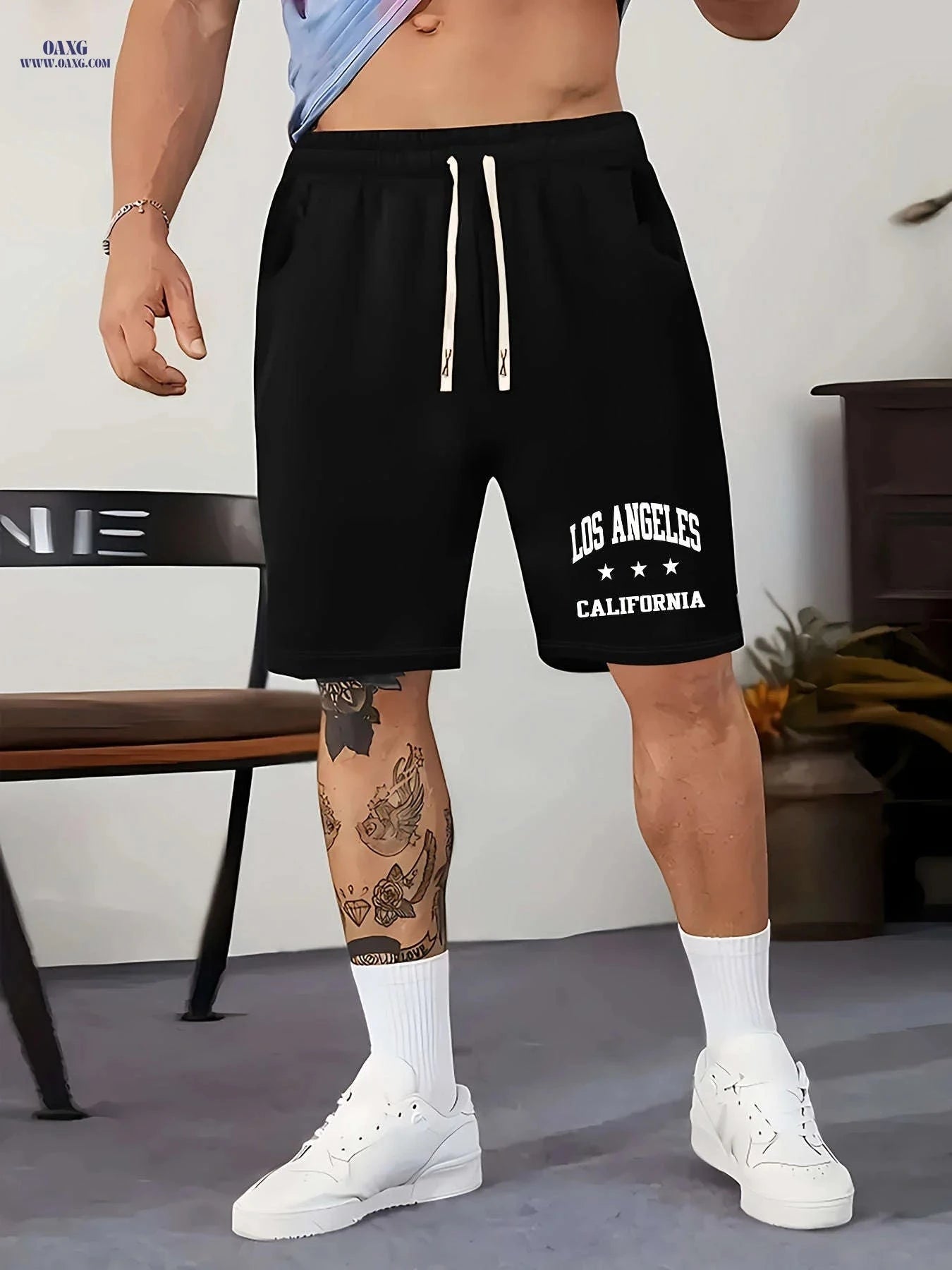 Casual Men's Fashion Print Shorts - Drawstring, Lightweight & Comfortable   OAXG Black / FR S