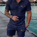 Casual Men’s Geometric Print Polo & Shorts Set - Summer Outfit   OAXG Navy Color / FR S