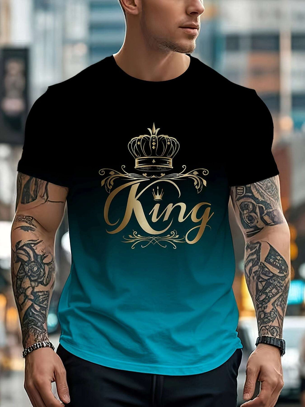 casual-men-s-gradient-t-shirt-lightweight-crew-neck-king-print-oaxg-8ZZ